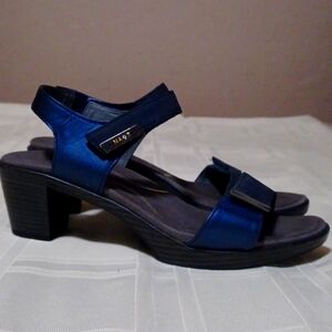 NAOT, Metallic Blue Strap 2" box heel with Velcro Closures. SZ 40